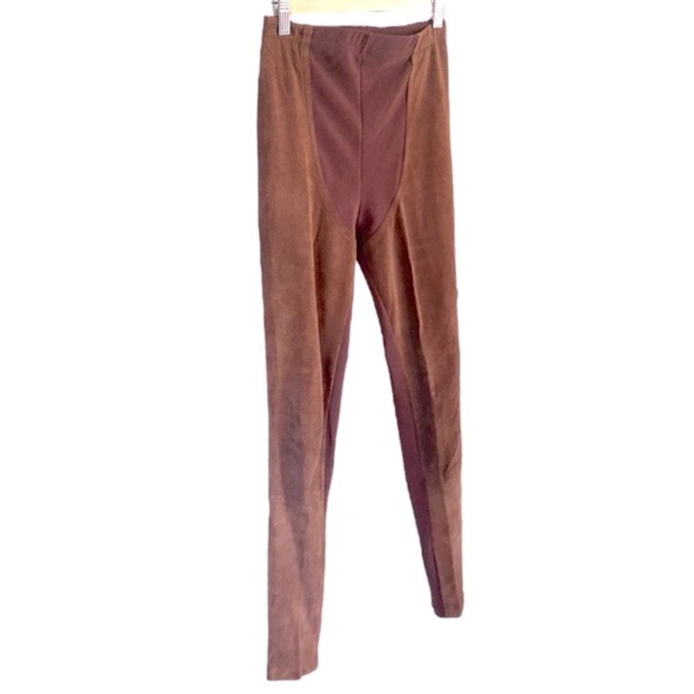 COPY - 🥃 Vtg Y2K BISOU BISOU PARIS Brown Suede Knit Mix Stretch Trouser Legging…